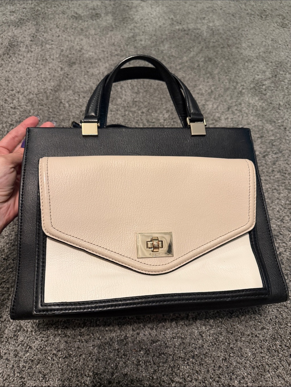 Kate Spade Two-Tone Black and Cream Top-Handle Satchel